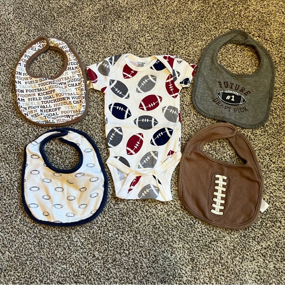 Football-Themed Baby Bib and Onesie Set